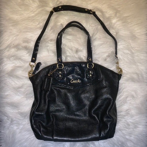 Coach Handbags - COACH Black and Gold Leather Bag